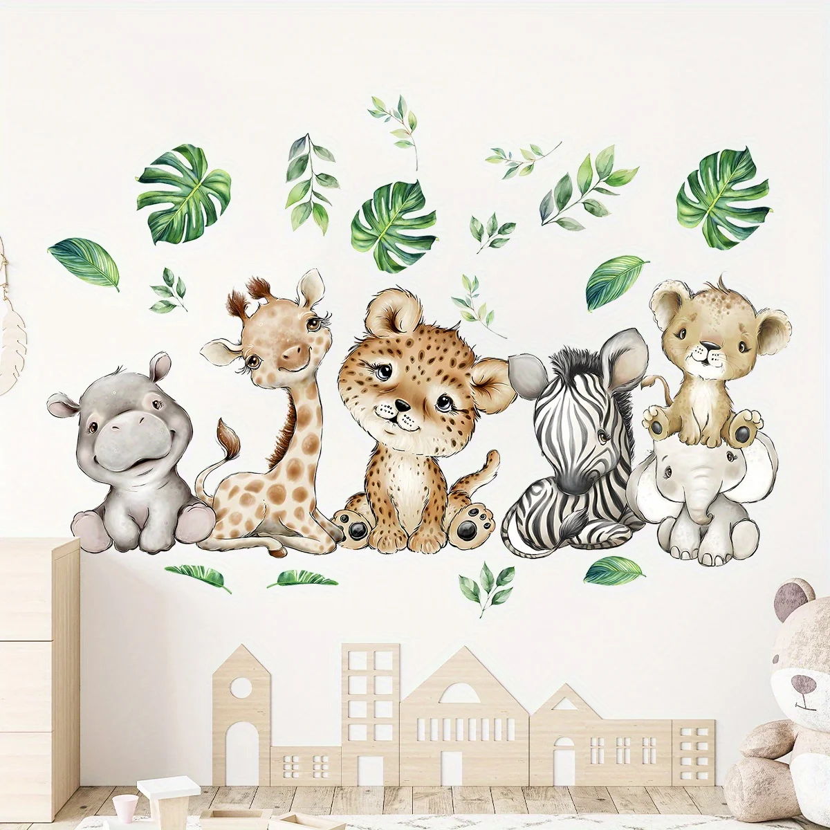 1PC Cartoon Cute Hippo Tiger E - Baby Nursery Wall Mural review and price