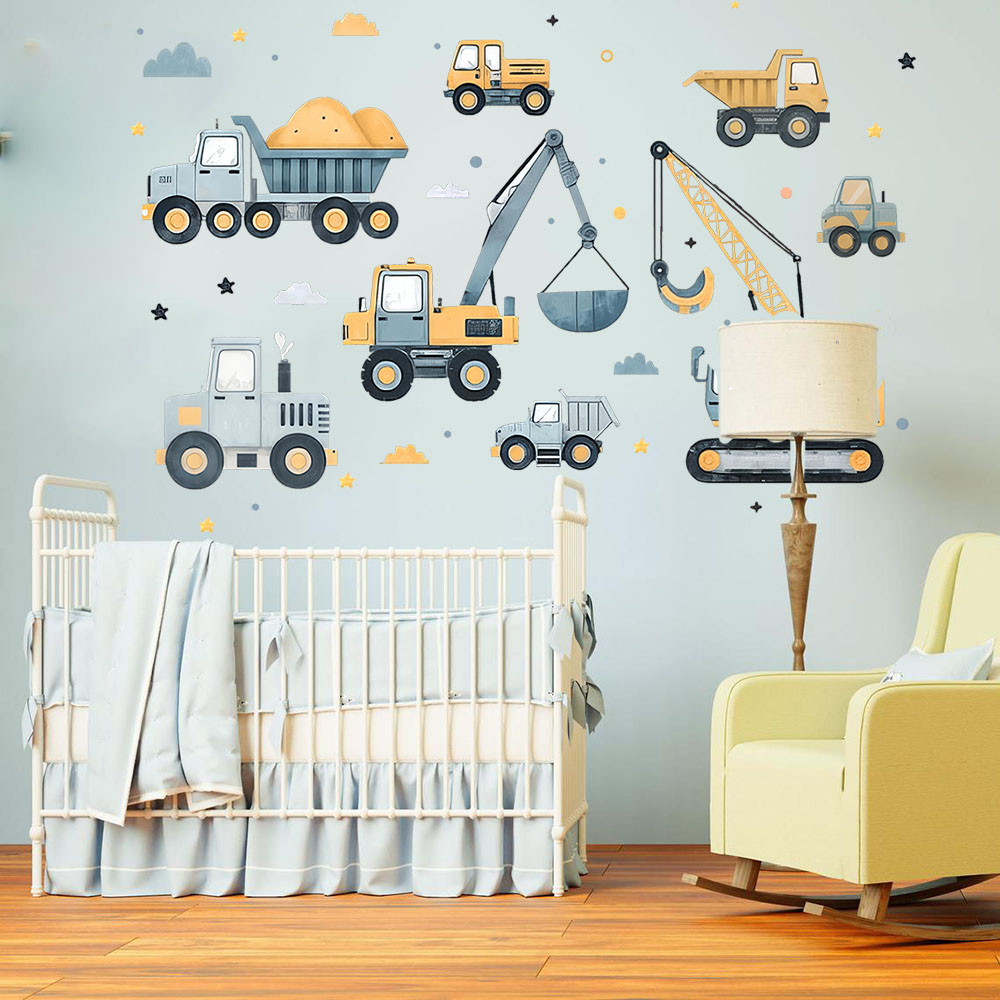 Cartoon Excavator Vehicles Set - Baby Nursery Wall Mural review and price