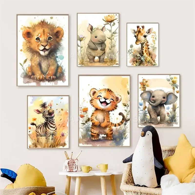 Watercolor Lion Giraffe Tiger  - Baby Nursery Wall Art review and price
