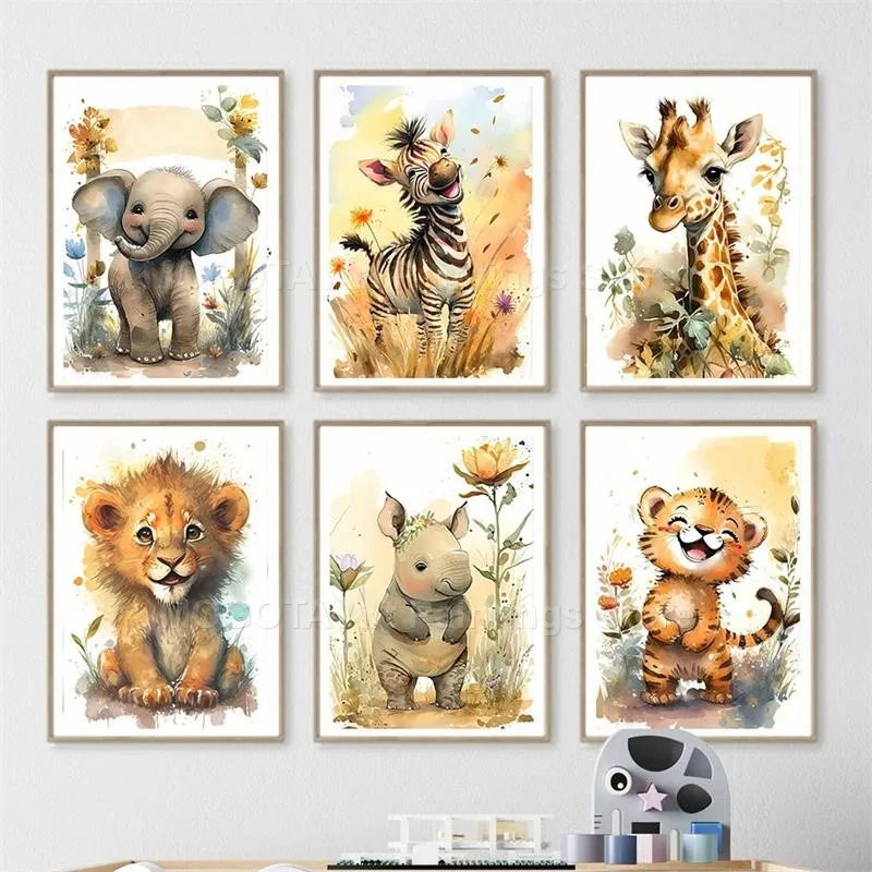 Watercolor Lion Giraffe Tiger  - Baby Nursery Wall Art review and price