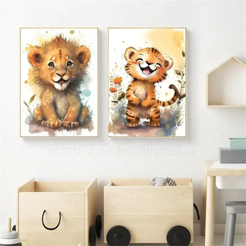Watercolor Lion Giraffe Tiger  - Baby Nursery Wall Art review and price