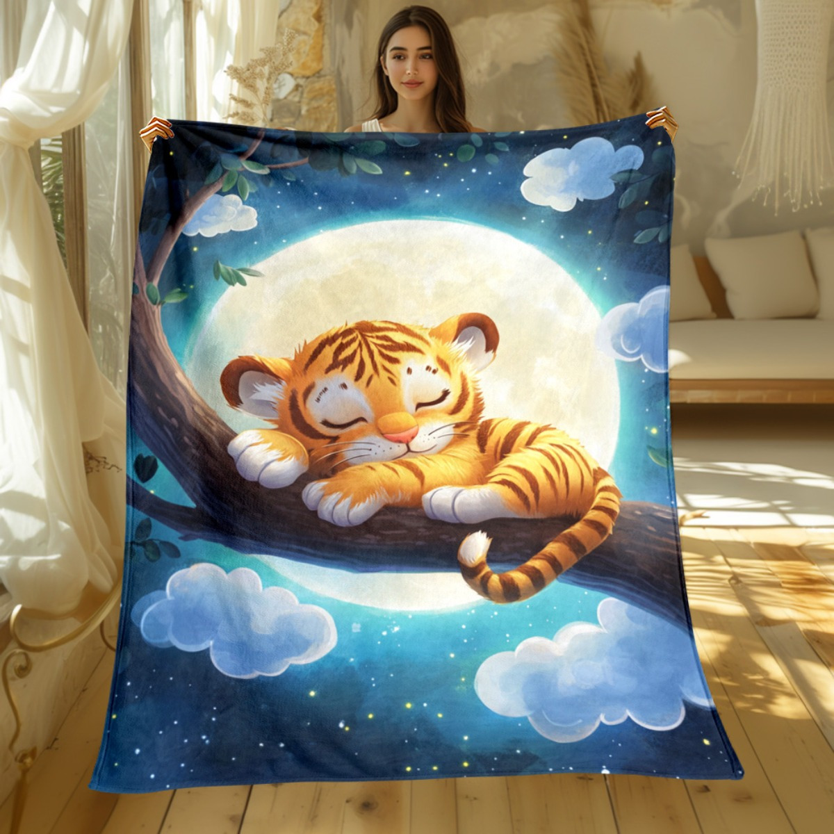 Cute sleeping tiger on tree br - Baby Nursery Animal Theme review and price