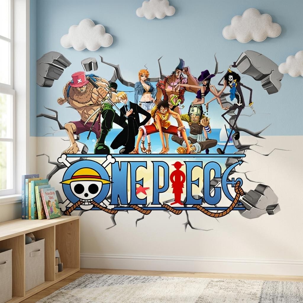 Cartoon One Piece Luffy 3D Wal - Baby Nursery Wall Mural review and price