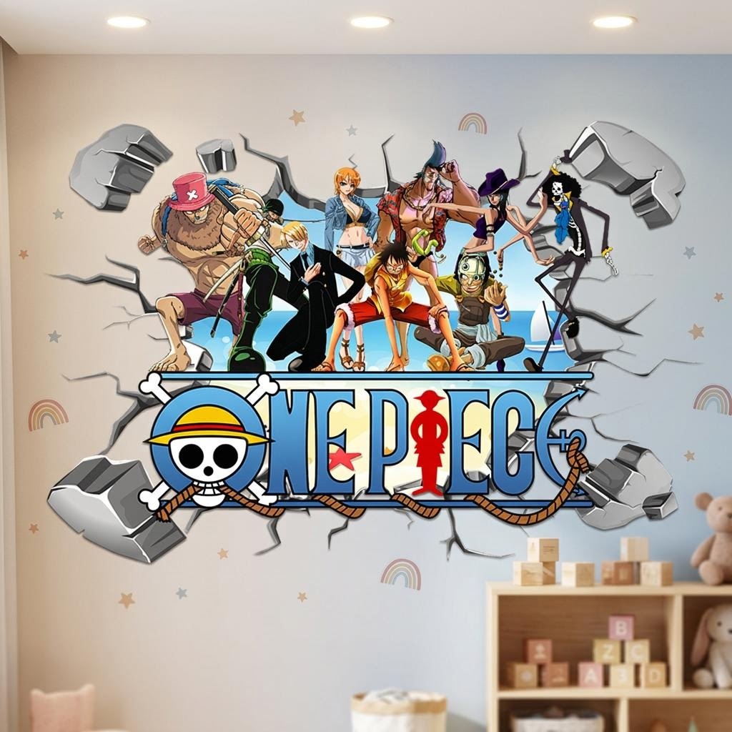 Cartoon One Piece Luffy 3D Wal - Baby Nursery Wall Mural review and price