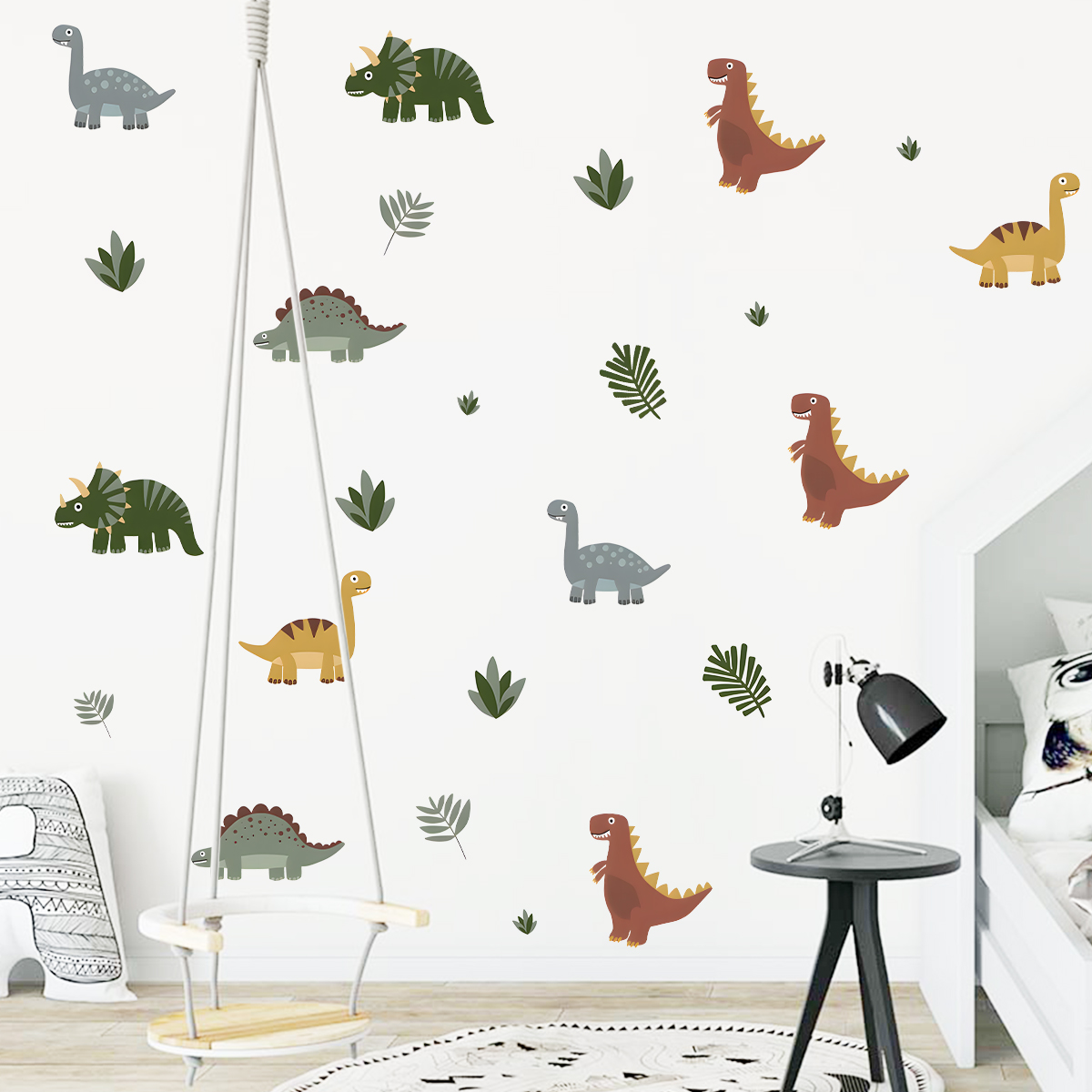 Cartoon Cute Dinosaur Leaf Ani - Baby Nursery Wall Mural review and price