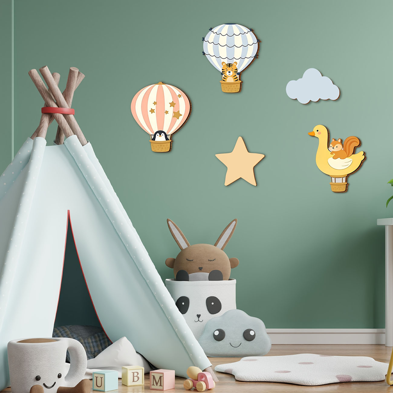 5Pcs Animal Hot Air Balloon Wo - Baby Nursery Wall Mural review and price